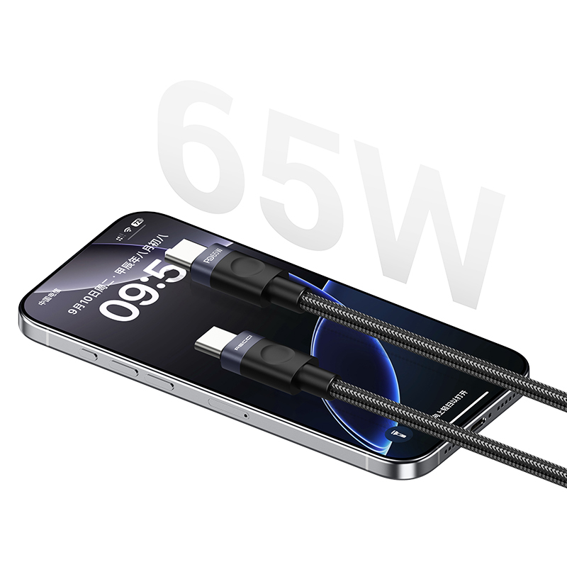 Recci RS50CC Type-C to Type-C PD Örgü Tasarımlı Hızlı Şarj Özellikli Data ve Şarj Kablosu 65W 1M - 5