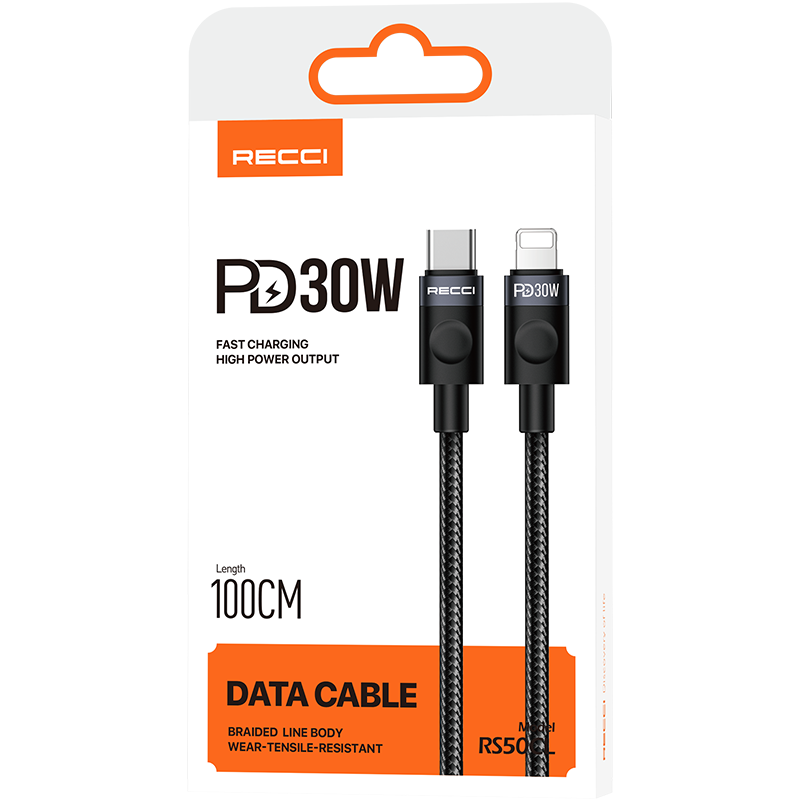 Recci RS50CL Type-C to Lightning PD Braided Design Fast Charging Data and Charging Cable 30W 1M - 6
