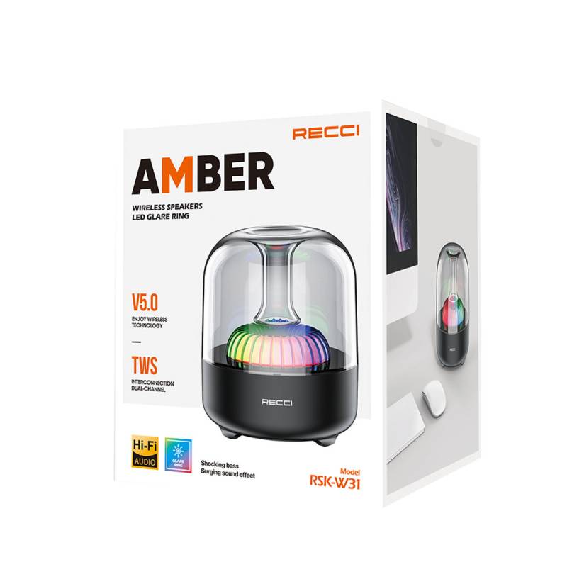 Recci RSK-W31 Amber Series FM/TF/AUX Hi-Fi RGB Lighted Wireless Bluetooth 5.0 Speaker 5W 500mAh - 2