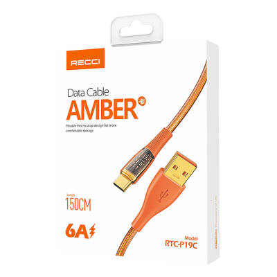 Recci RTC-P19C Amber Series USB-A to Type-C 6A Transparent Design Charging and Data Cable 1.5M - 12