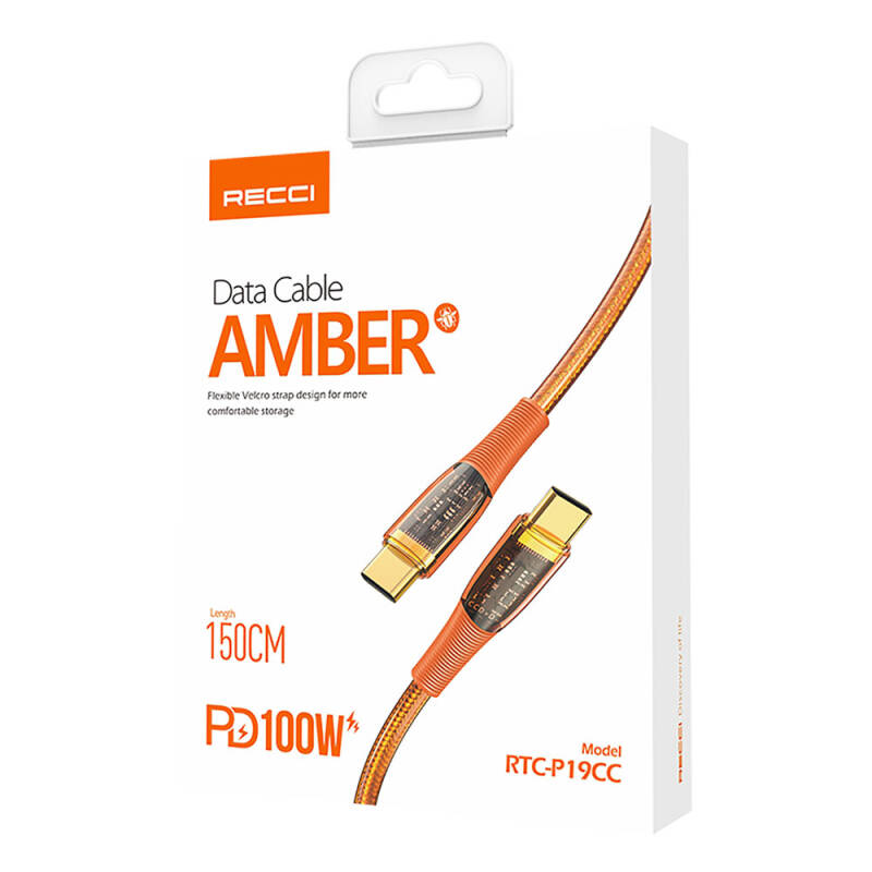 Recci RTC-P19CC Amber Series Type-C to Type-C PD 100W Transparent Design Charging and Data Cable 1.5M - 13