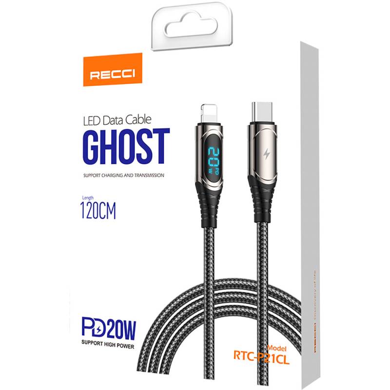 Recci RTC-P21CLPD Ghost Serisi 20W Hızlı Şarj Özellikli Type-C To Lightning PD Kablo 1.2M - 6