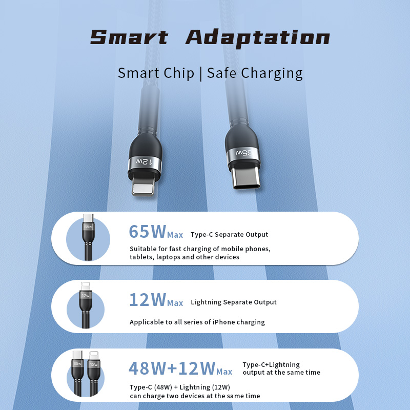 Recci RTC-T16 2 in 1 65W PD Fast Charging with Lightning and Type-C To Type-C PD Cable 1.2M - 4