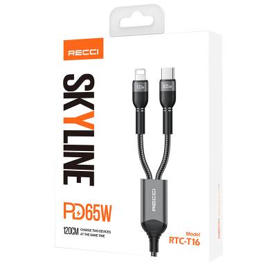 Recci RTC-T16 2 in 1 65W PD Fast Charging with Lightning and Type-C To Type-C PD Cable 1.2M - 8