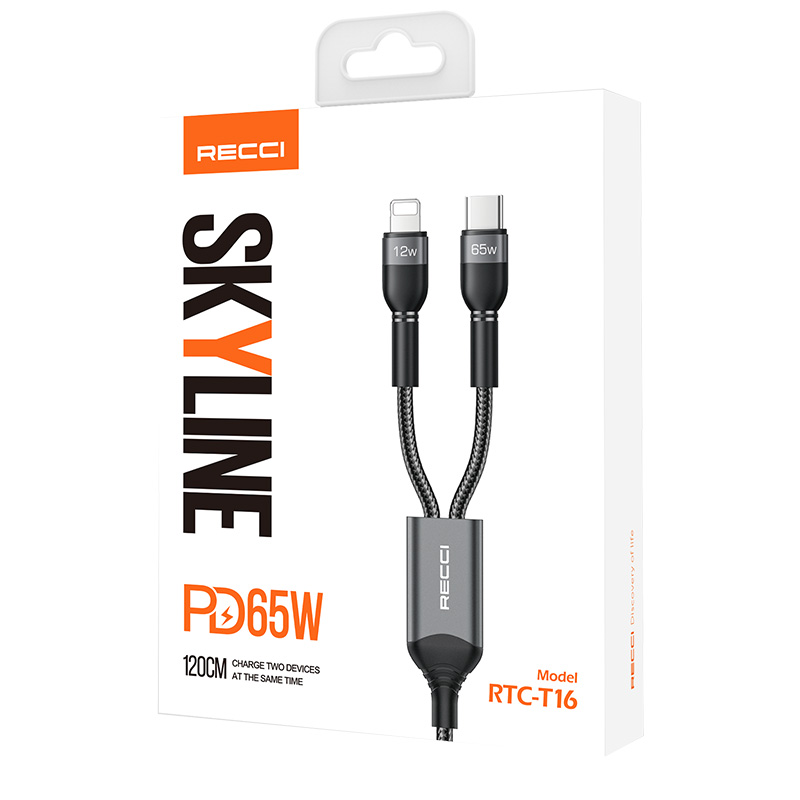 Recci RTC-T16 2 in 1 65W PD Fast Charging with Lightning and Type-C To Type-C PD Cable 1.2M - 8