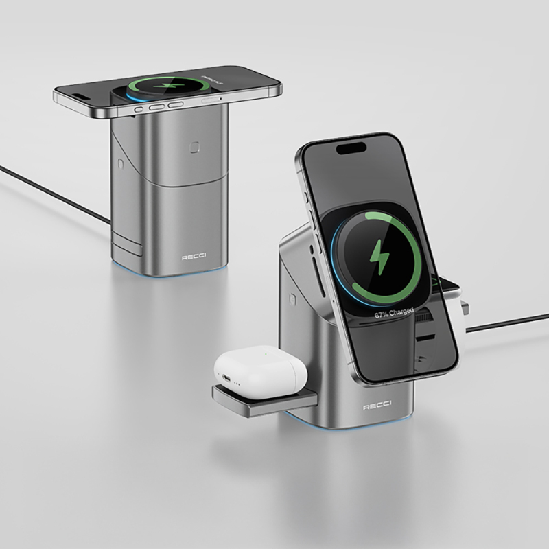 Recci RW05 Qi2 Charging Technology Ambient Light Phone & Smart Watch & Headphone 15W 3in1 Wireless Charging Stand - 7