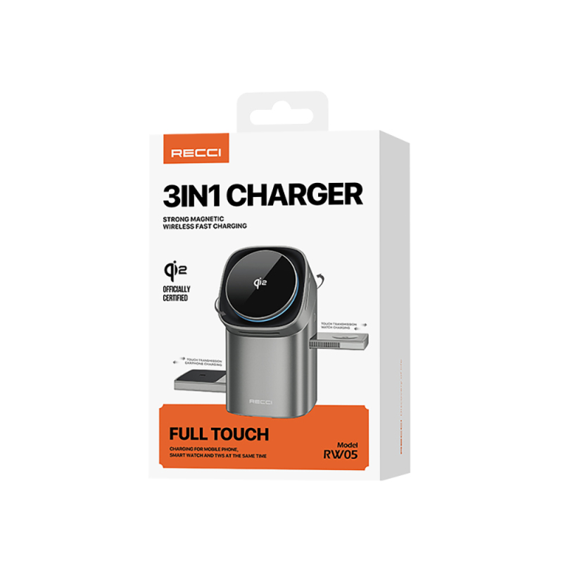 Recci RW05 Qi2 Charging Technology Ambient Light Phone & Smart Watch & Headphone 15W 3in1 Wireless Charging Stand - 12
