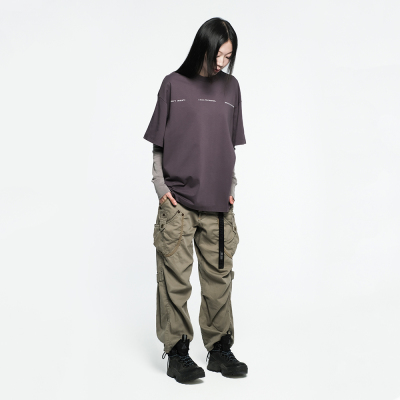 Skinarma Cypher Kısa Kollu Oversize Unisex Bisiklet Yaka Mor Tişört - 5
