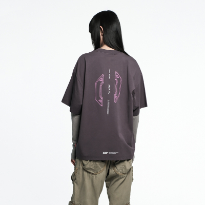 Skinarma Cypher Kısa Kollu Oversize Unisex Bisiklet Yaka Mor Tişört - 6