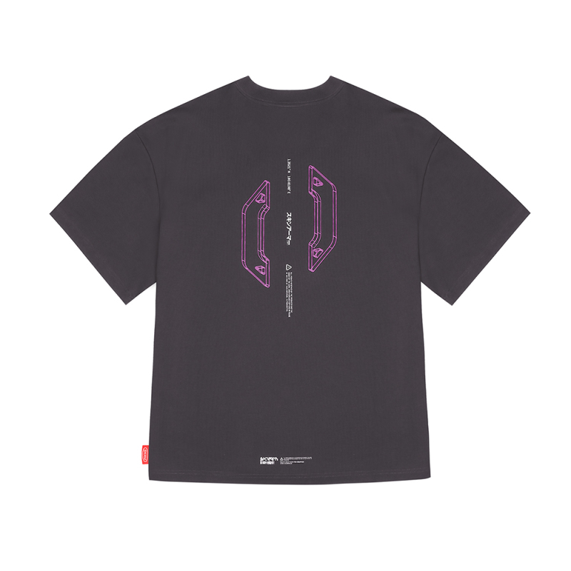 Skinarma Cypher Kısa Kollu Oversize Unisex Bisiklet Yaka Mor Tişört - 4