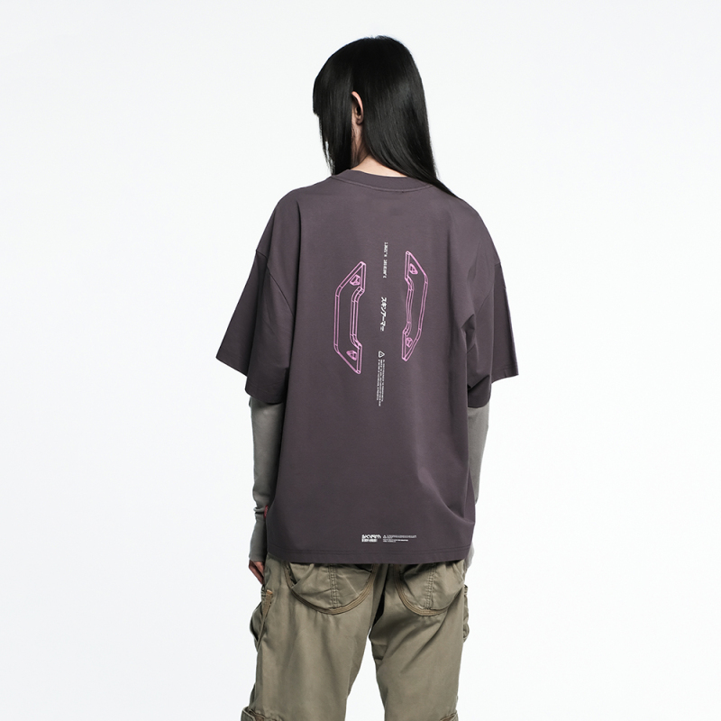 Skinarma Cypher Short Sleeve Oversize Unisex Crew Neck Purple T-Shirt - 6