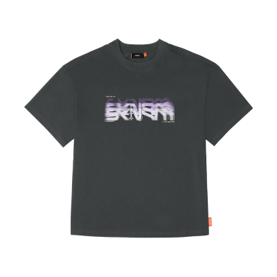 Skinarma Glitch Kısa Kollu Oversize Unisex Bisiklet Yaka Gri Tişört - 2