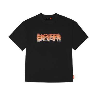 Skinarma Glitch Kısa Kollu Oversize Unisex Bisiklet Yaka Siyah Tişört - 1
