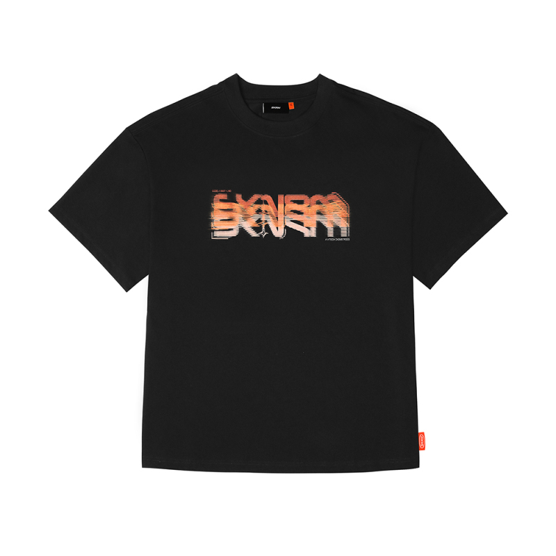 Skinarma Glitch Kısa Kollu Oversize Unisex Bisiklet Yaka Siyah Tişört - 1