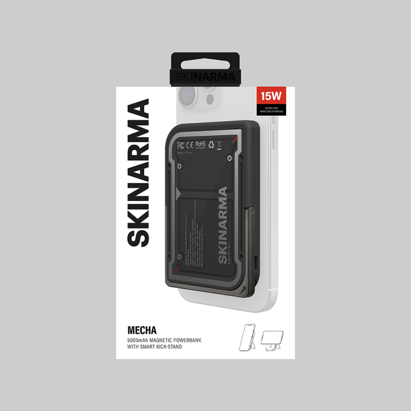 Skinarma Nexus Mecha Kablosuz ve PD Hızlı Şarj Özellikli Metal Standlı Taşınabilir Powerbank 20W 5000mAh - 15