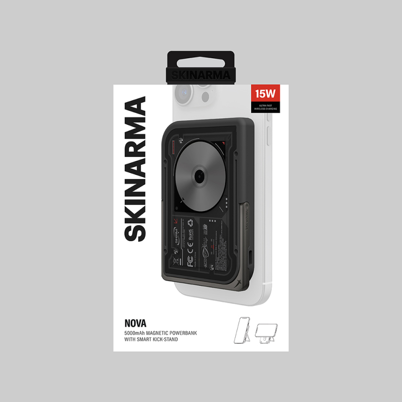 Skinarma Nexus Nova Kablosuz ve PD Hızlı Şarj Özellikli Standlı Taşınabilir Powerbank 20W 5000mAh - 13
