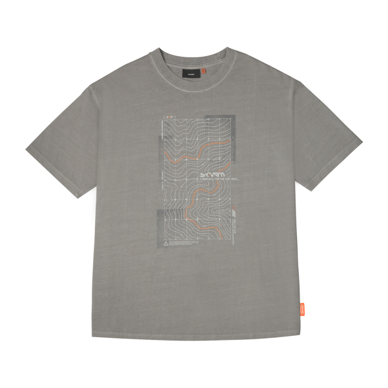 Skinarma Sonar Kısa Kollu Oversize Unisex Bisiklet Yaka Açık Gri Tişört - 2