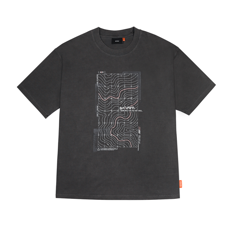 Skinarma Sonar Kısa Kollu Oversize Unisex Bisiklet Yaka Gri Tişört - 1