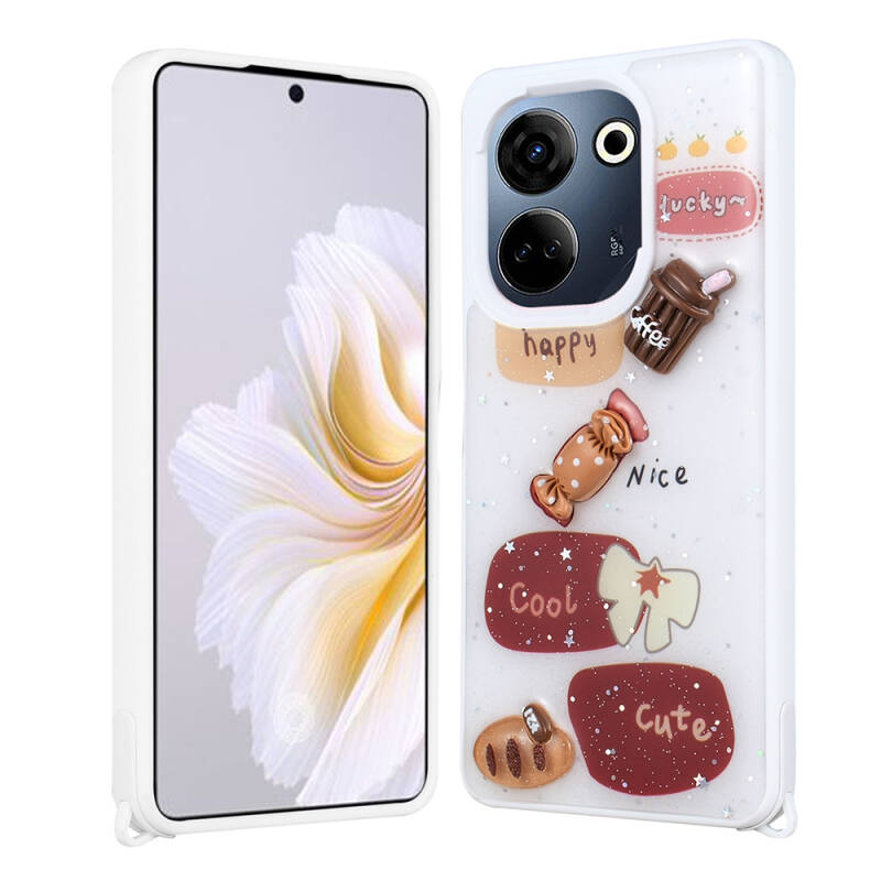 Tecno Camon 20 Kılıf Parlayan Simli Kabartma Figürlü Zore Cevze Kapak - 6