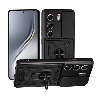 Tecno Camon 40 5G Kılıf Magnetik Standlı Kamera Korumalı Zore Sürgülü Vega Kapak - 1