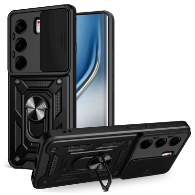 Tecno Camon 40 Pro 4G Kılıf Magnetik Standlı Kamera Korumalı Zore Sürgülü Vega Kapak - 1