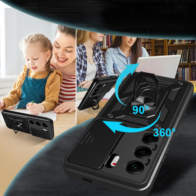 Tecno Camon 40 Pro 4G Kılıf Magnetik Standlı Kamera Korumalı Zore Sürgülü Vega Kapak - 4