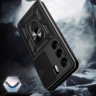 Tecno Camon 40 Pro 4G Kılıf Magnetik Standlı Kamera Korumalı Zore Sürgülü Vega Kapak - 7