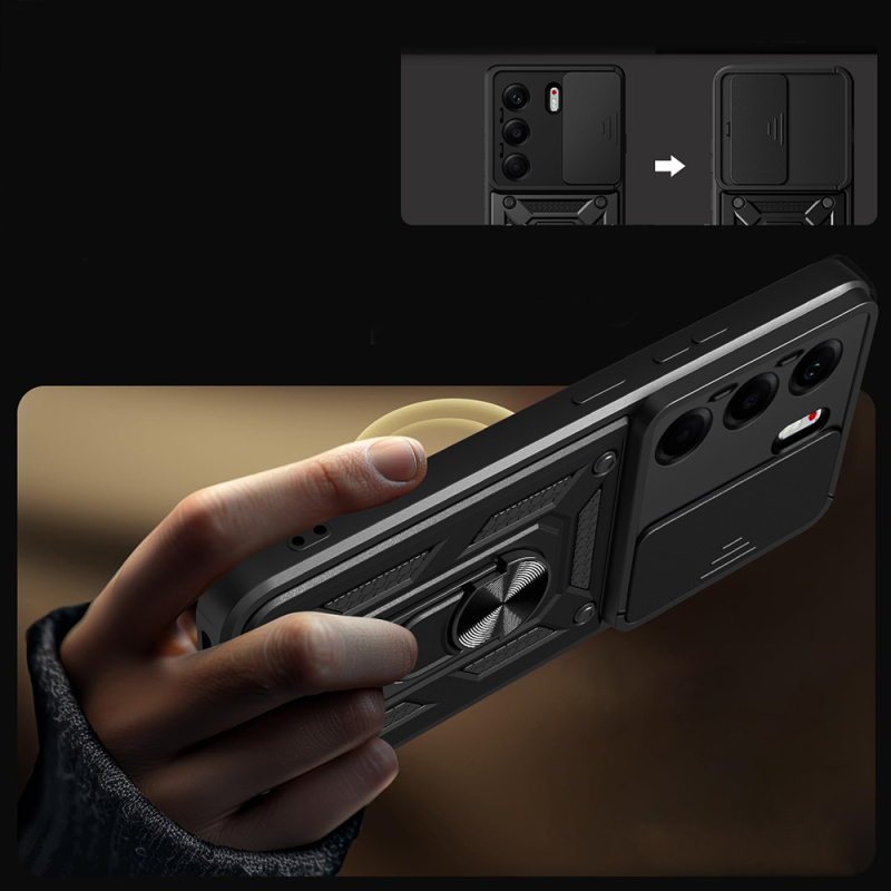 Tecno Camon 40 Pro 4G Kılıf Magnetik Standlı Kamera Korumalı Zore Sürgülü Vega Kapak - 9
