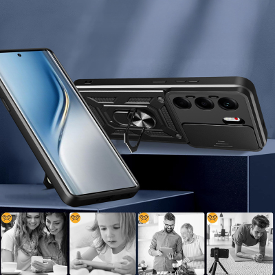 Tecno Camon 40 Pro 4G Kılıf Magnetik Standlı Kamera Korumalı Zore Sürgülü Vega Kapak - 5