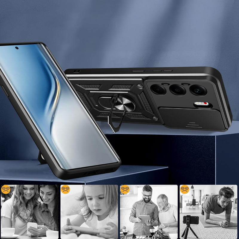 Tecno Camon 40 Pro 4G Kılıf Magnetik Standlı Kamera Korumalı Zore Sürgülü Vega Kapak - 5