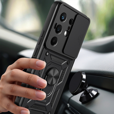 Tecno Camon 50 Kılıf Magnetik Standlı Kamera Korumalı Zore Sürgülü Vega Kapak - 4