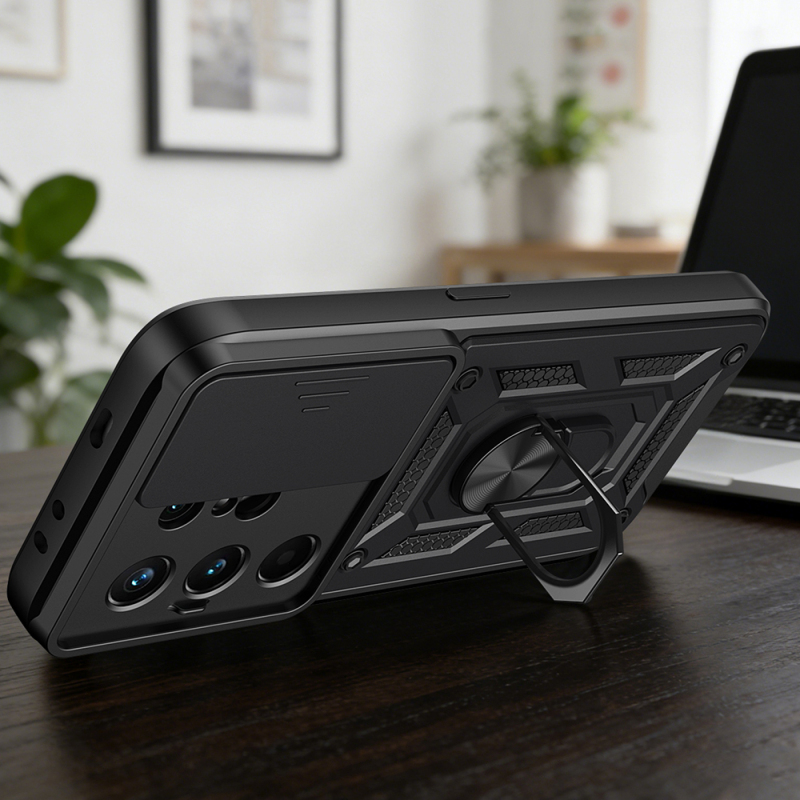 Tecno Camon 50 Pro Kılıf Magnetik Standlı Kamera Korumalı Zore Sürgülü Vega Kapak - 7