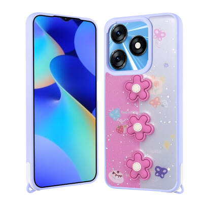 Tecno Spark 10 4G Kılıf Parlayan Simli Kabartma Figürlü Zore Cevze Kapak - 2