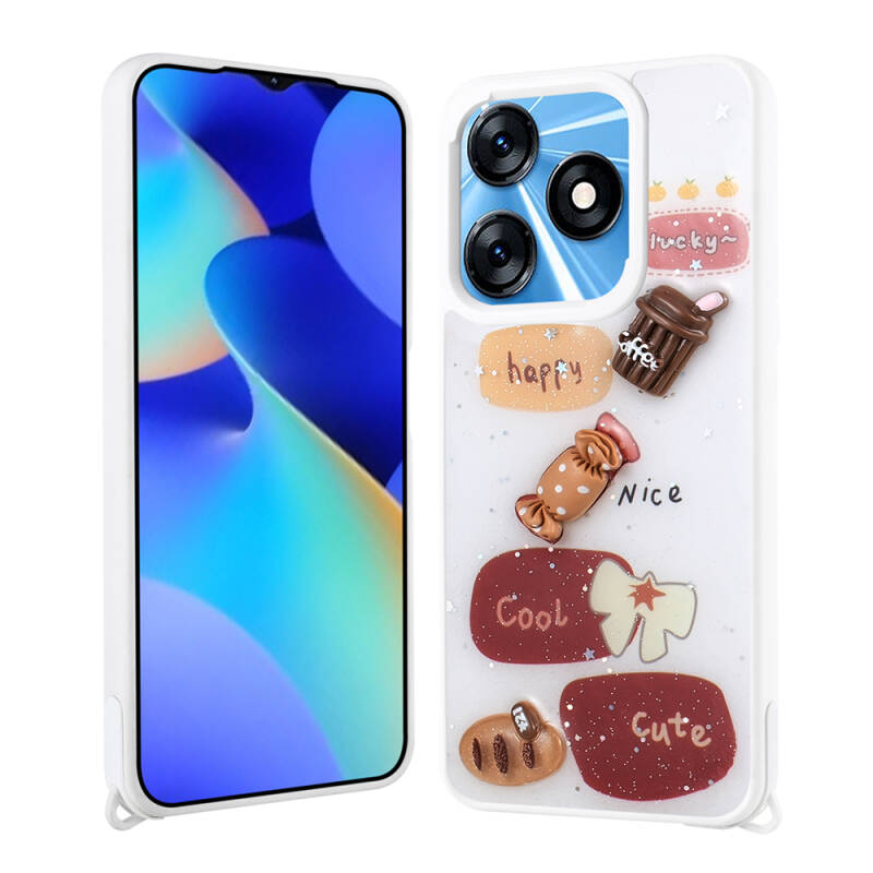 Tecno Spark 10 4G Kılıf Parlayan Simli Kabartma Figürlü Zore Cevze Kapak - 5