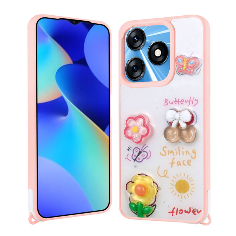 Tecno Spark 10 4G Kılıf Parlayan Simli Kabartma Figürlü Zore Cevze Kapak - 6