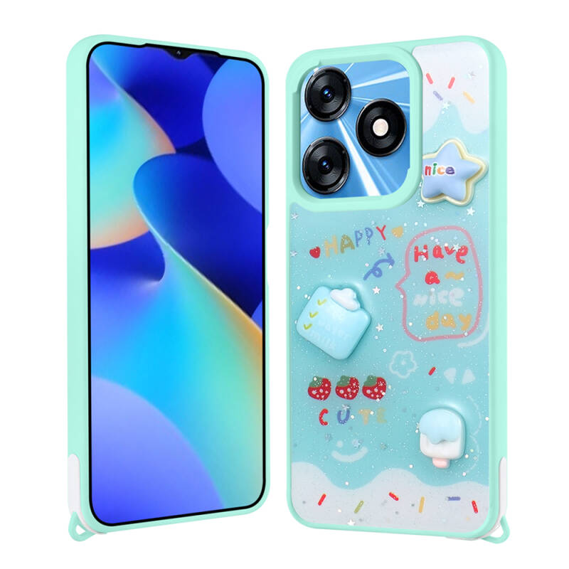 Tecno Spark 10 4G Kılıf Parlayan Simli Kabartma Figürlü Zore Cevze Kapak - 4