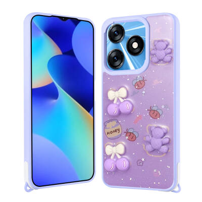Tecno Spark 10C Kılıf Parlayan Simli Kabartma Figürlü Zore Cevze Kapak - 1