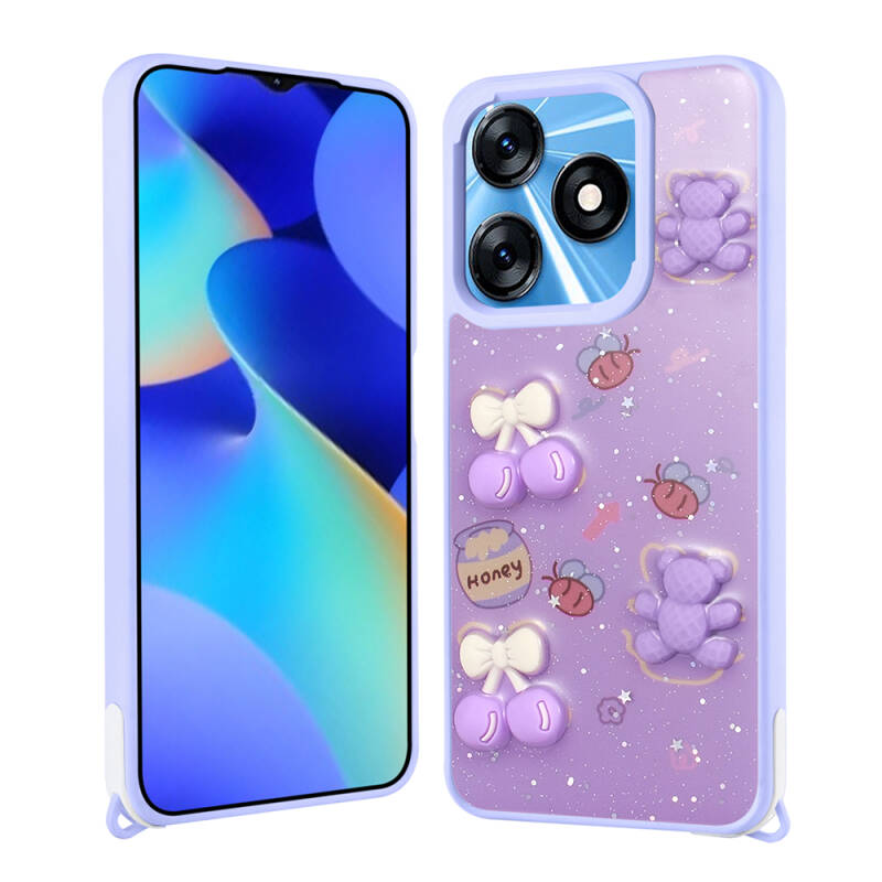 Tecno Spark 10C Kılıf Parlayan Simli Kabartma Figürlü Zore Cevze Kapak - 1