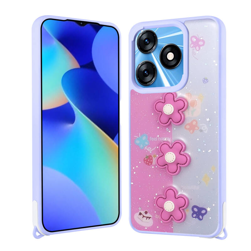Tecno Spark 10C Kılıf Parlayan Simli Kabartma Figürlü Zore Cevze Kapak - 3