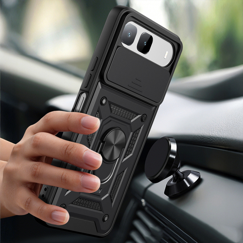 Tecno Spark 40 5G Kılıf Magnetik Standlı Kamera Korumalı Zore Sürgülü Vega Kapak - 4