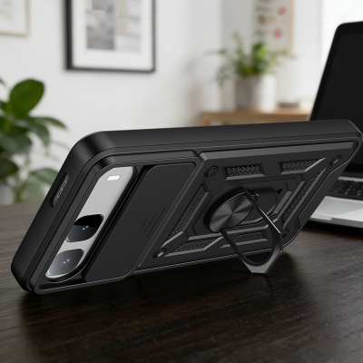 Tecno Spark 40 5G Kılıf Magnetik Standlı Kamera Korumalı Zore Sürgülü Vega Kapak - 7
