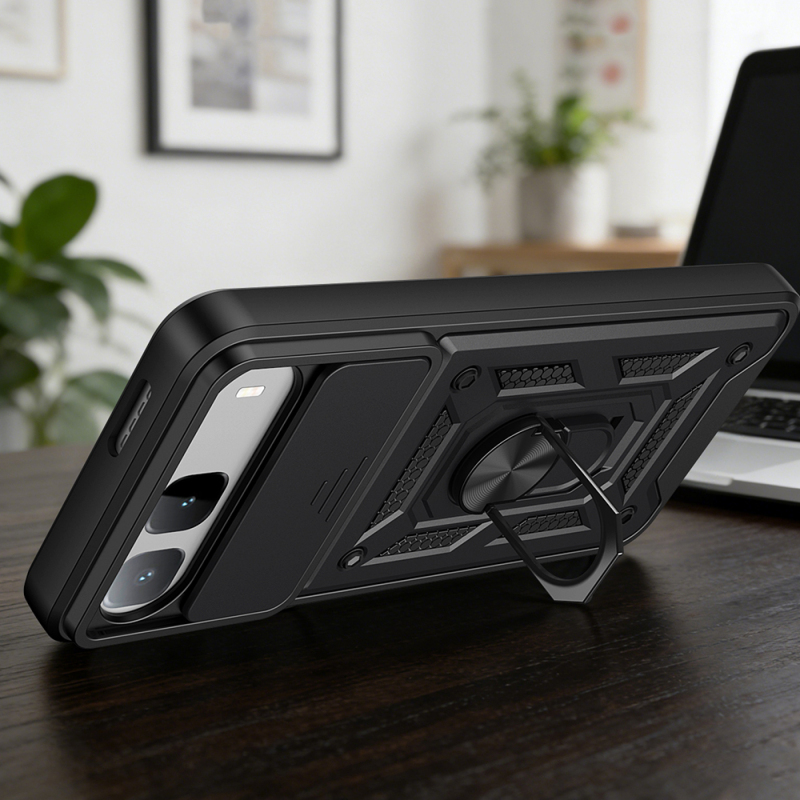 Tecno Spark 40 5G Kılıf Magnetik Standlı Kamera Korumalı Zore Sürgülü Vega Kapak - 7
