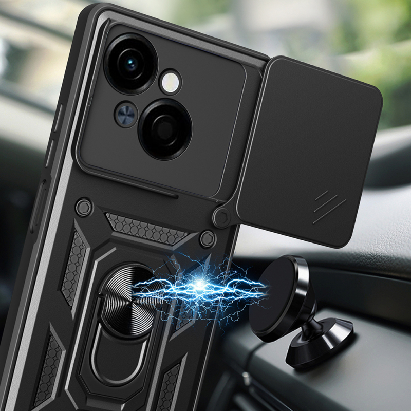 Tecno Spark Go 1 2025 Kılıf Magnetik Standlı Kamera Korumalı Zore Sürgülü Vega Kapak - 6