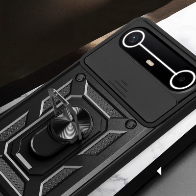 Tecno Spark Slim 5G Kılıf Magnetik Standlı Kamera Korumalı Zore Sürgülü Vega Kapak - 7