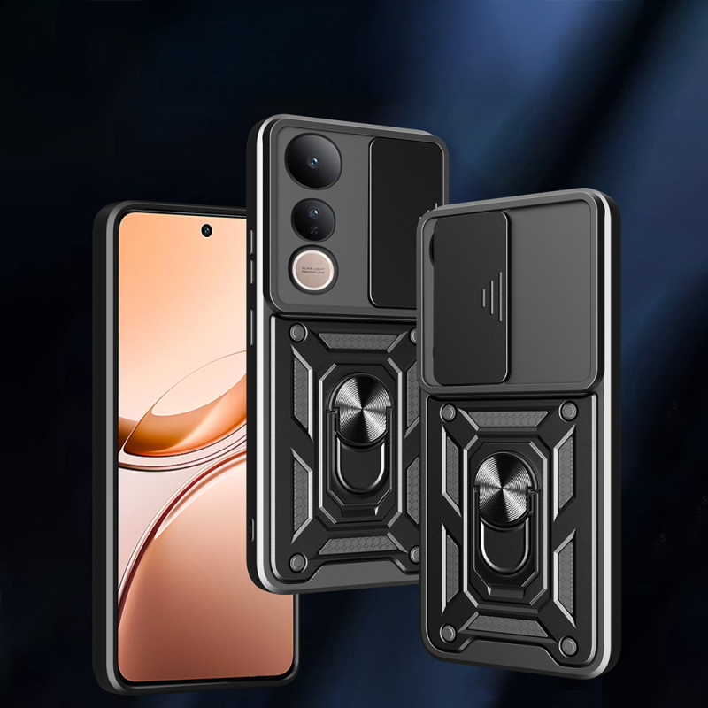 Vivo V50 Lite 4G Kılıf Magnetik Standlı Kamera Korumalı Zore Sürgülü Vega Kapak - 4