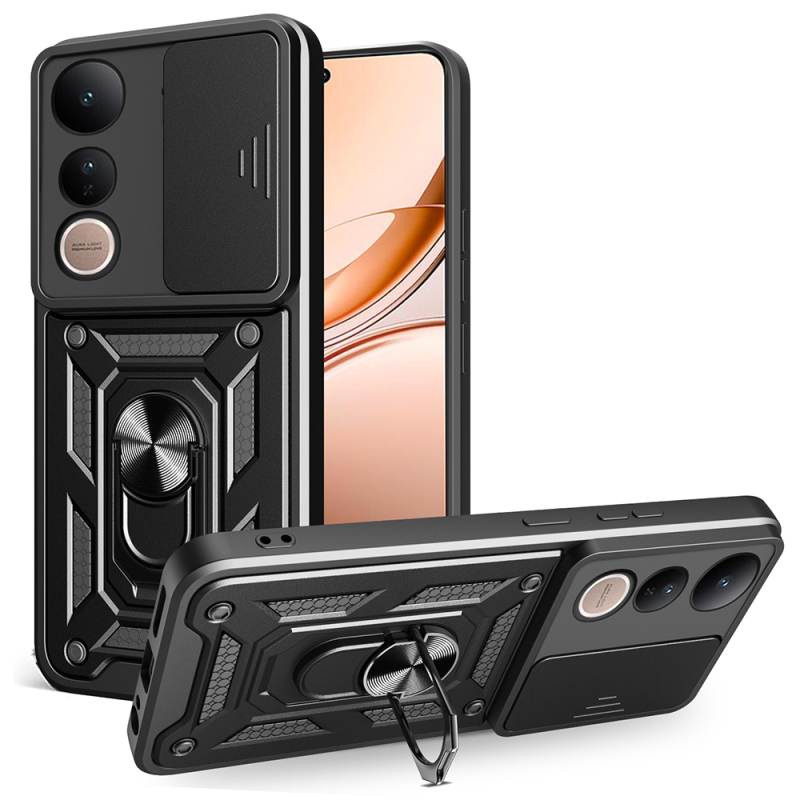 Vivo V50 Lite 4G Kılıf Magnetik Standlı Kamera Korumalı Zore Sürgülü Vega Kapak - 3