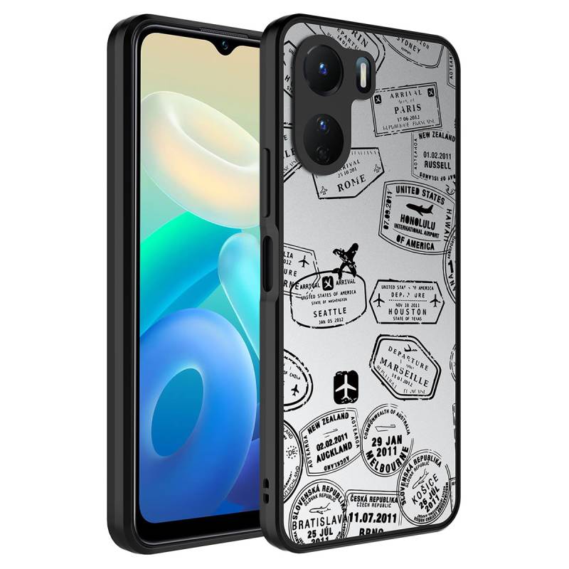Vivo Y16 Case Mirror Patterned Camera Protected Glossy Zore Mirror Cover - 7