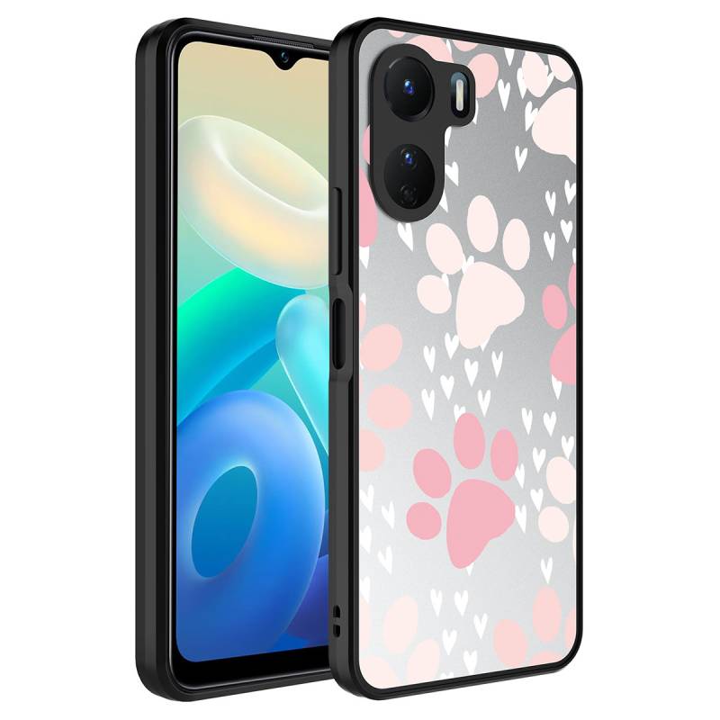 Vivo Y16 Case Mirror Patterned Camera Protected Glossy Zore Mirror Cover - 8