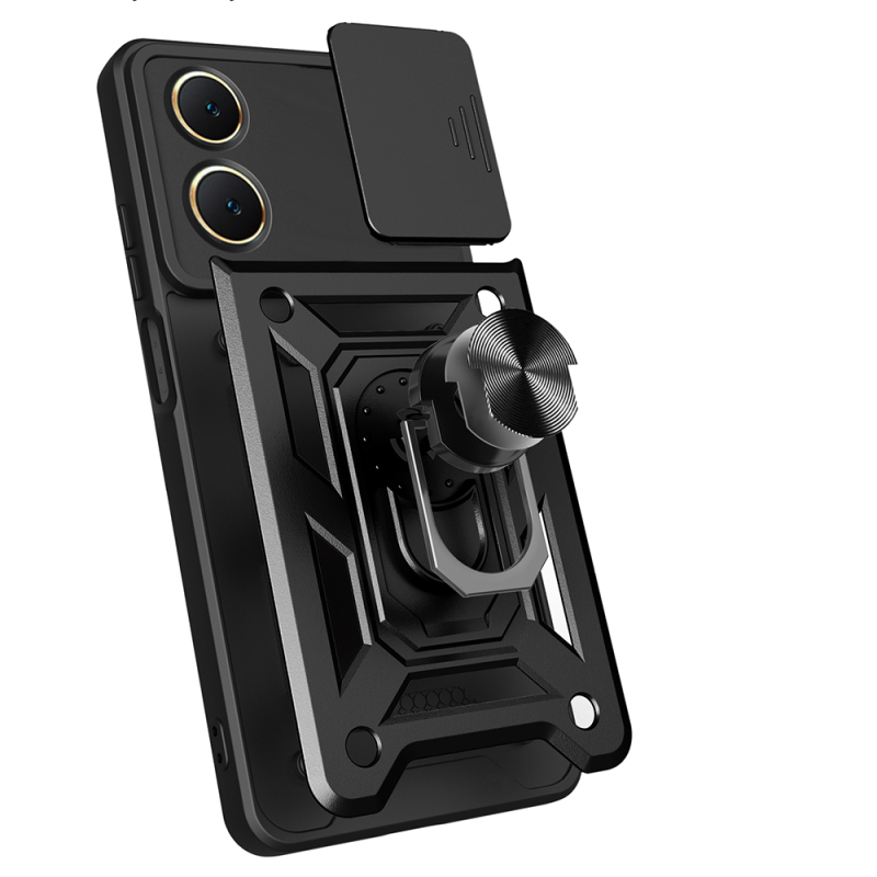 Vivo Y18 Kılıf Magnetik Standlı Kamera Korumalı Zore Sürgülü Vega Kapak - 5