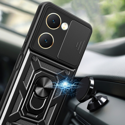 Vivo Y18 Kılıf Magnetik Standlı Kamera Korumalı Zore Sürgülü Vega Kapak - 7